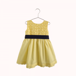 Vestido menina algodão bordado inglês, amarelo