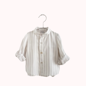 Camisa algodão risca cinza e manga comprida