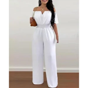 Macacão Feminino Ombro a Ombro Pantalona em Tecido Leve – Le Vie