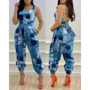 Macacão Feminino Jogger Estampado com Decote Reto em Tecido Leve – Le Vie